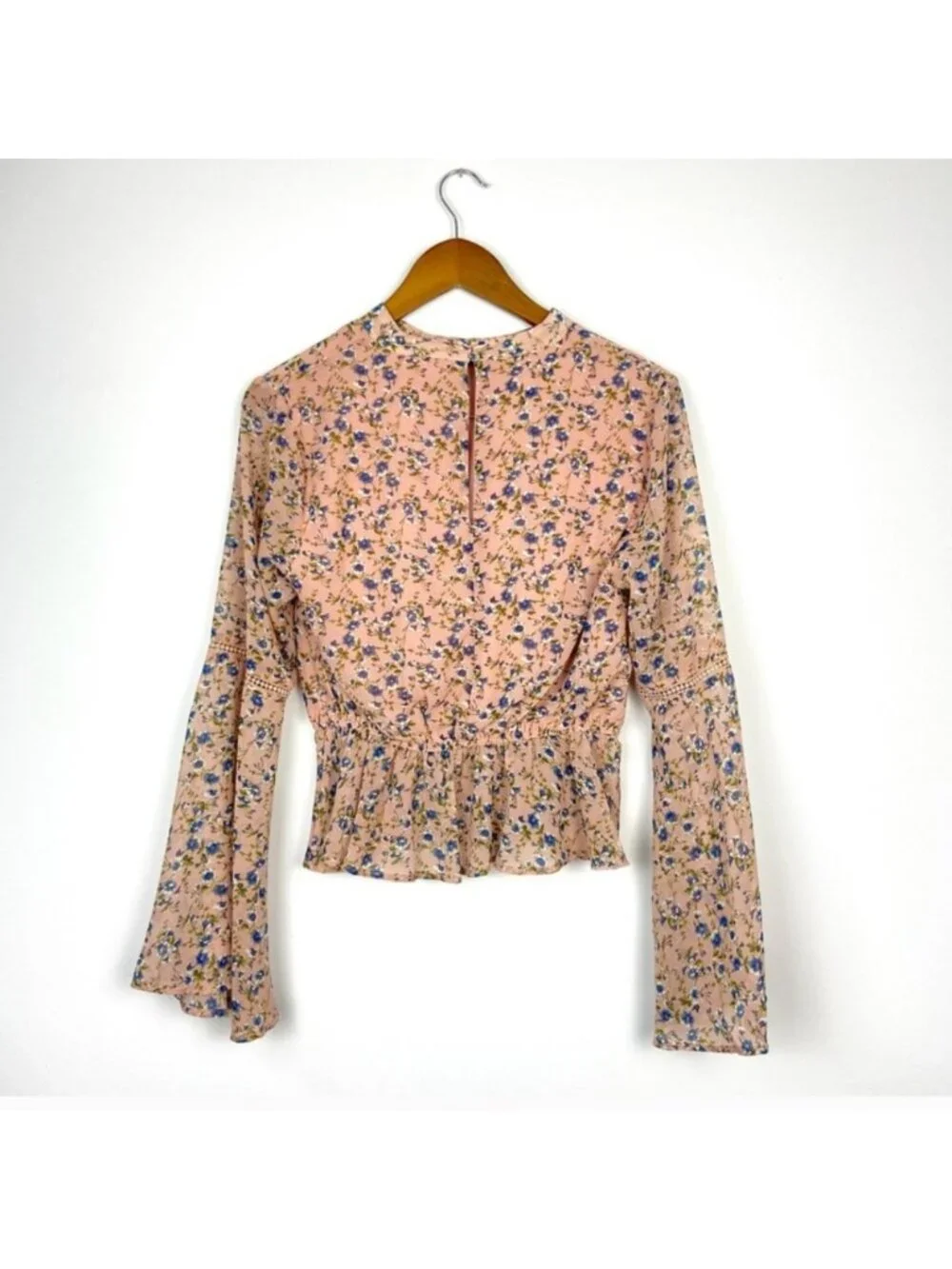 Emory Park Pink Floral Bell Sleeve Top